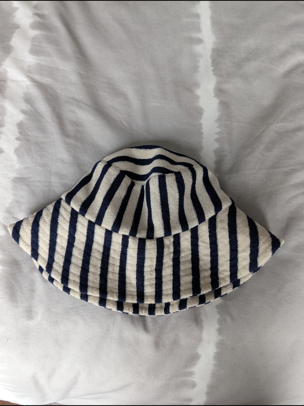 NWOT Striped Navy and Cream Towel Fabric Bucket Hat